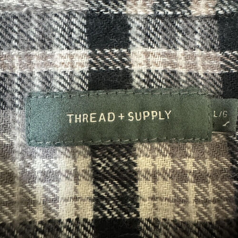 Thread + Supply Shirt Womens Large Cream Black Plaid Flannel Button Up Soft - Picture 3 of 8